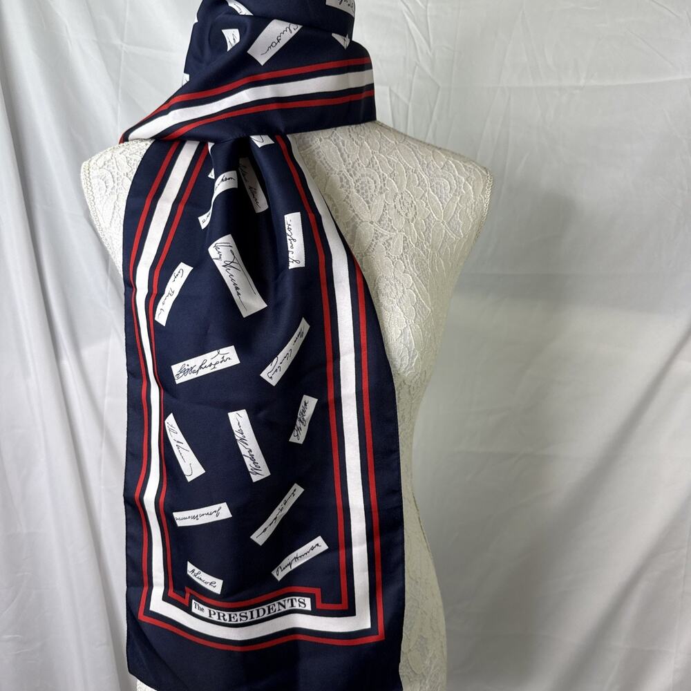 Presidents Signatures Bicentennial Patriot Scarf Red White Blue Italy  10" x 54"